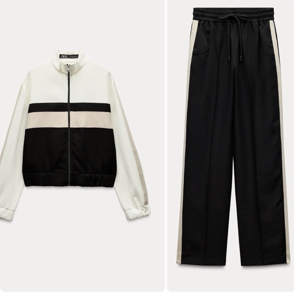 Zara Black and Cream Track Pants & Jacket